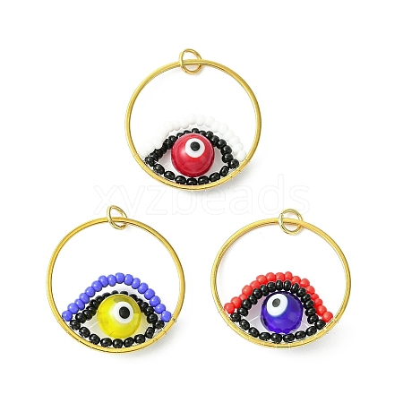 3Pcs Glass Seed Beaded Evil Eye Pendants PALLOY-MZ00532-1