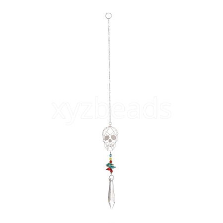 Iron Skull Hanging Crystal Chandelier Pendant HJEW-M002-10P-1