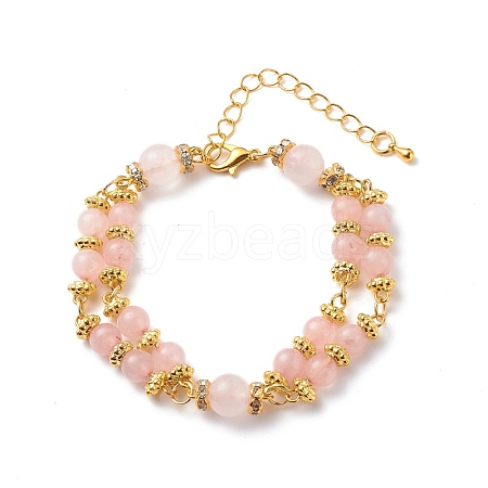 Natural Rose Quartz Beaded Double Line Multi-strand Bracelet BJEW-JB08667-1