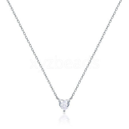 925 Sterling Silver Clear Cubic Zirconia Heart Pendant Cable Chain Necklaces for Women NX7173-1