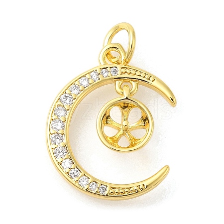 Plane Rack Moon Plating Brass Micro Pave Clear Cubic Zirconia Pendant Rhinestone Settings KK-S396-57G-1