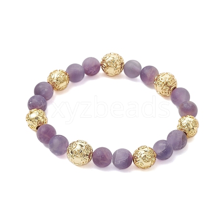 8.5mm Round Frosted Natural Amethyst Beaded Stretch Bracelets BJEW-JB10491-1