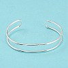 Rack Plating Brass Double Lines Cuff Bangles for Women BJEW-M304-01S-3