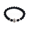 Natural Black Onyx Round Beaded Stretch Bracelet with Turtle UL4697-9-1