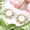 Glass Flower Hoop Earrings EJEW-TA00589-03-2