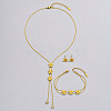 Flower Titanium Steel Crystal Rhinestone Lariat Necklaces & Stud Earrings & Bracelets Sets for Women FS-WG939A0-01-4