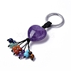 Natural Amethyst Heart with Mixed Gemstone Tassel Keychains KEYC-P012-03P-01-1