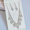 Leaf Brass Pave Clear Cubic Zirconia & Rhinestone Pendant Necklaces & Stud Earrings Sets FS-WG35E42-01-5