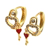 Clear Cubic Zirconia Heart Pad Lock Hinged Hoop Earrings with Enamel Skeleton Key Drop for Women EJEW-P196-26G-1