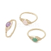 Horse Eye Natural Green Aventurine & Amethyst & Rose Quartz Finger Rings RJEW-JR00843-01-2