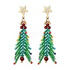 Christmas Tree Natural Red Jasper & Glass Seed Beads Dangle Stud Earrings for Women EJEW-MZ00157-1