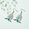 Woven Net with Natural Mashan Jade Dangle Earrings EJEW-JE04945-02-3