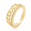 Curb Chain Style Brass Micro Pave Clear Cubic Zirconia Open Cuff Rings for Women RJEW-G343-07G-4