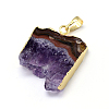 Natural Drusy Amethyst Rectangle Pendants G-P089-32G-3