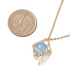 Brass Macrame Pouch Dyed Natural Blue Agate Inside & 304 Stainless Steel Pendant Necklaces for Women NJEW-JN05607-01-5