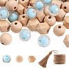 80Pcs Polygon & Round Wood Beads DIY-CF0001-01-8