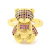Bear Brass Micro Pave Cubic Zirconia Open Cuff Ring for Women RJEW-U003-23H-G-2