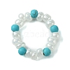 Round Synthetic Turquoise with Glass Seeded Beaded Stretch Rings for Women RJEW-JR00707-03-1