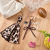 2Pcs 2 Styles Silk Leopard Print Scarf & Nylon Cord & PVC Rugby Pendant & Alloy Enamel Baseball Helmet Pendant & Glass Pearl Bowknot Keychain HJEW-ME00159-4