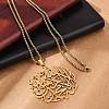 304 Stainless Steel Hollow Arabic Flat Round Pendant Box Chain Necklaces for Women Men NJEW-R013-01G-3