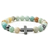 Natural Flower Amazonite & Synthetic Hematite Corss Beaded Stretch Bracelets BJEW-JB09845-02-1