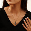 Natural Turquoise & Cubic Zirconia Cross Pendant Necklaces NJEW-L125-001ASP-3