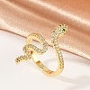 Snake Brass Micro Pave Clear Cubic Zirconia Open Cuff Rings for Women RJEW-G343-28G-1