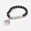 Natural Amazonite & Lava Rock Stretch Charm Bracelets BJEW-JB03073-05-1