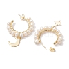 Moon & Star Natural Pearl Dangle Half Hoop Earrings EJEW-JE05895-02-4