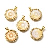 Brass Pave Natural Yellow Shell Carved Flower Pendants X-KK-Z091-02G-1