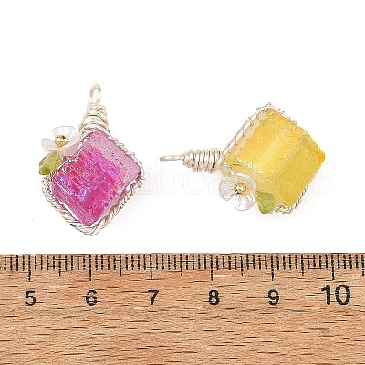 5Pcs 5 Colors Electroplated Natural Quartz Copper Wire Wrapped Pendants PALLOY-TA00453-1