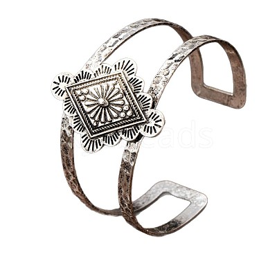 Vintage Iron Hollow Floral Rhombus Cuff Bangles for Women WGD2606-01-1