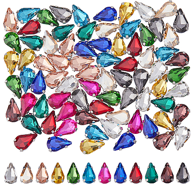 96Pcs 12 Colors Teardrop Sew on Rhinestone RGLA-DC0001-04-1