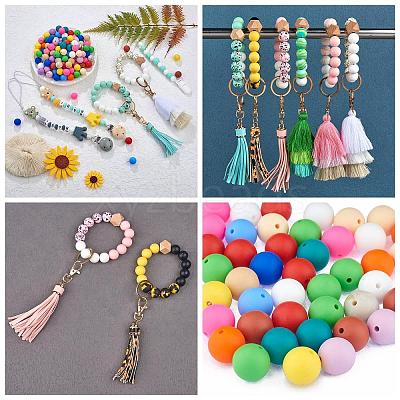 100Pcs Silicone Beads Round Rubber Bead 15MM Loose Spacer Beads for DIY Supplies Jewelry Keychain Making JX454A-1