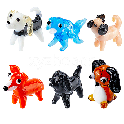 6Pcs 6 Colors Handmade Lampwork Puppy Home Display Decorations LAMP-HS0001-34-1