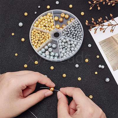 350Pcs 2 Colors Baking Paint Pearlized Glass Pearl Round Bead Strands HY-AR0001-14-1