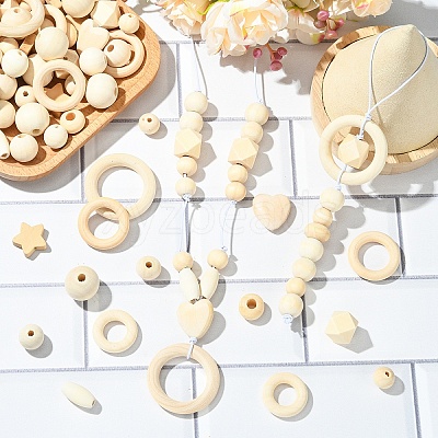 110Pcs 12 Styles Unfinished Wood Beads WOOD-YW0001-82-1