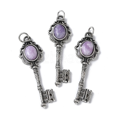 Key Brass Natural Lepidolite Big Pendants KK-D361-01AS-21-1