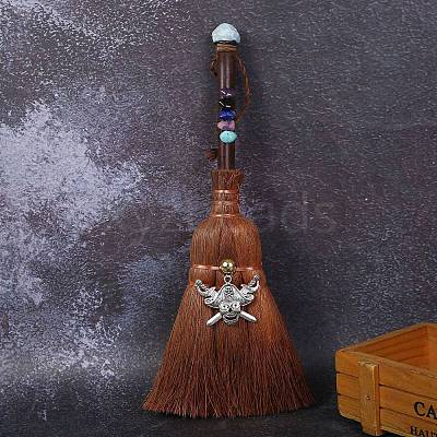 Natural Aquamarine Mini Witch Palm Broom Pendant Ornament PW-WG11117-08-1