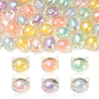 60Pcs 6 Colors UV Plating Rainbow Iridescent Acrylic Beads OACR-CJ0001-36-1