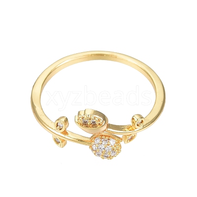Clear Cubic Zirconia Tulip Flower Open Cuff Ring RJEW-N030-18-1