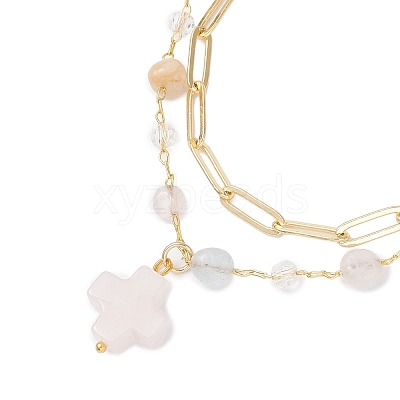 Natural Morganite Beads Multi-layered Bracelets BJEW-JB12217-02-1