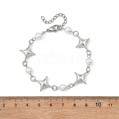 Shell Pearl & Alloy Link Chain Bracelets for Women BJEW-JB13821-1