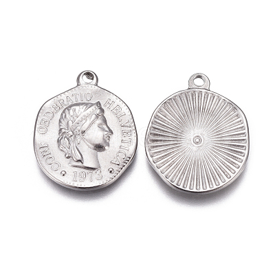 Tarnish Resistant 304 Stainless Steel Coin Charms STAS-F207-08P-1