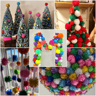 32Pcs 8 Colors Faux Fur Soft Sequins Pompom Ball DIY-SC0033-96-1