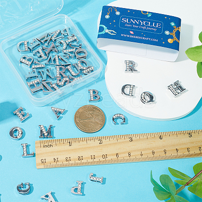 52Pcs 26 Style Alloy Rhinestone Slide Charms FIND-SC0005-51-1