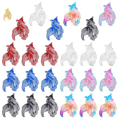 28Pcs 7 Colors Stainless Steel Etched Metal Embellishments Pendants STAS-GA0001-85-1
