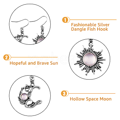 8 Sets 8 Colors Sun & Moon Glass Asymmetrical Earrings EJEW-FI0002-05-1