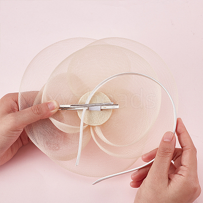 Hat Flower Mesh Organza Feathers on a Hair Band Party Headwear for Girls and Women OHAR-WH0051-009-1
