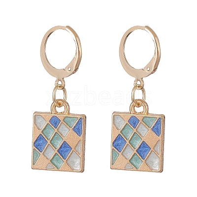 6 Pairs 6 Styles Square & Triangle & Flat Round Alloy Enamel Dangle Leverback Earrings EJEW-JE05239-1